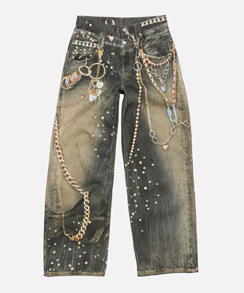 트롱프뢰유 프린트 와이드 배기 루즈핏 진