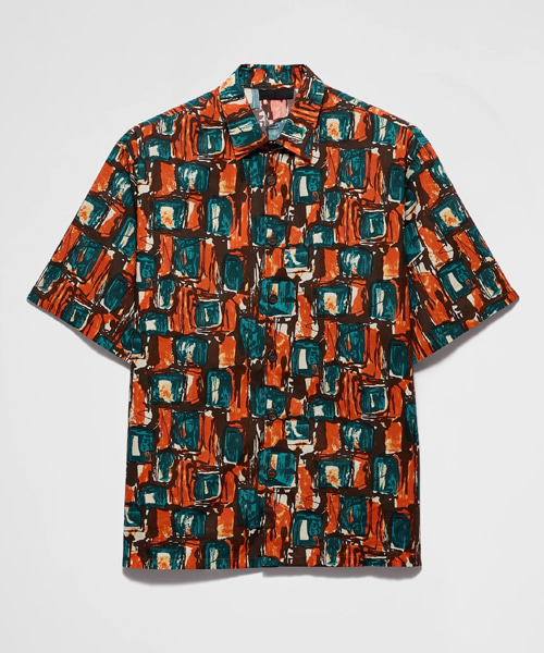 그래픽 프린트 숏 슬리브 코튼 셔츠