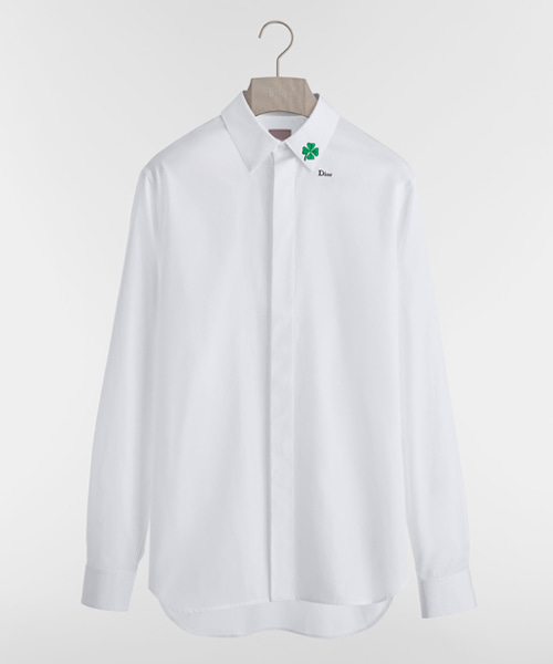 코튼 포플린 클로버 자수 셔츠