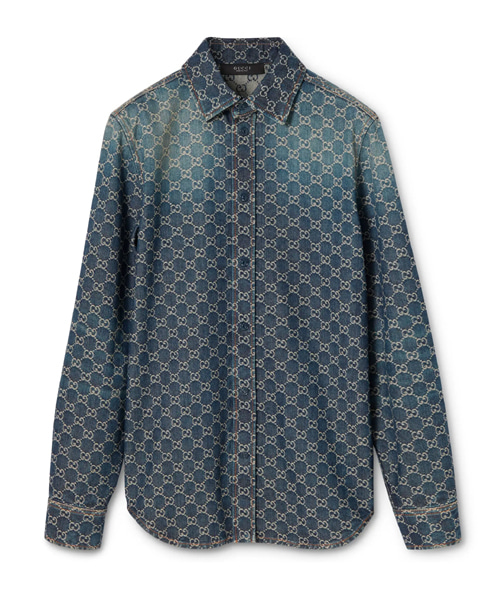 GG 코튼 데님 자카드 셔츠