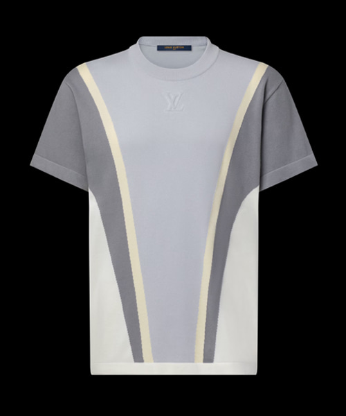 그래픽 코튼 자카드 숏 슬리브 크루넥