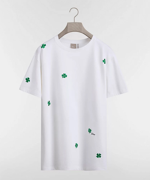 클로버 자수 캐주얼 핏 코튼 티셔츠