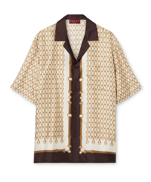 프린트 트윌 실크 볼링 셔츠