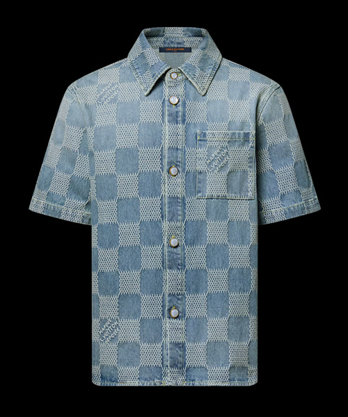 다미에 3D 라이트 데님 숏 슬리브 셔츠