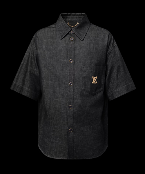 샴브레이 숏 슬리브 셔츠