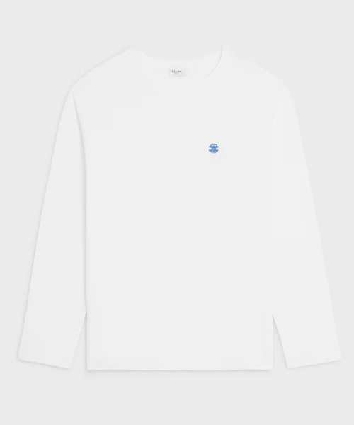 로고 자수 코튼 저지 루즈 티셔츠