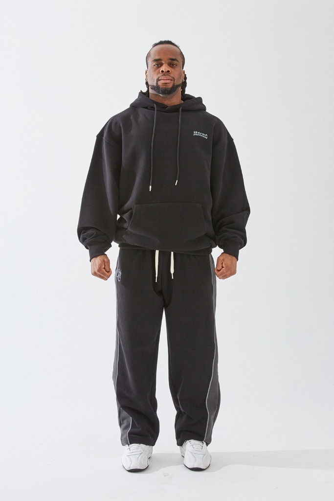 VINTAGE WARM COTTON OVERSIZE HOODIE BLACK - 빈티지 스타일 블랙 후드 제품 이미지