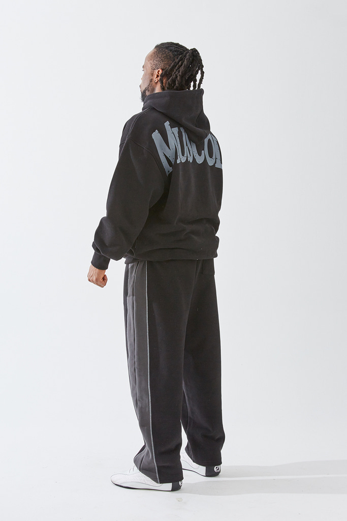 VINTAGE WARM COTTON OVERSIZE HOODIE BLACK - 빈티지 스타일 블랙 후드 제품 이미지