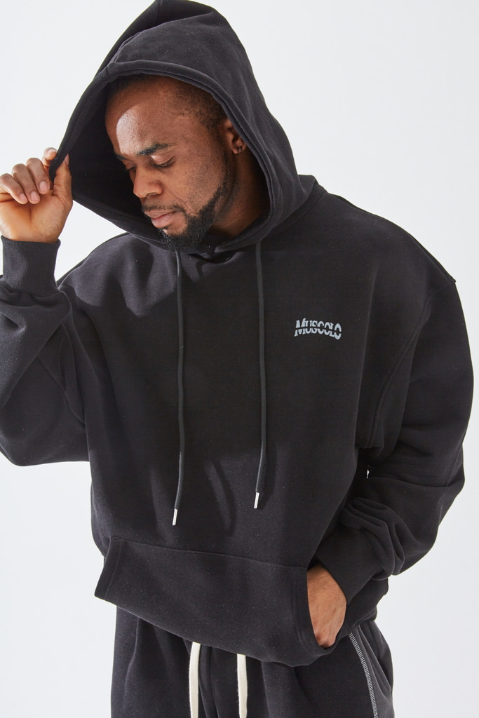 VINTAGE WARM COTTON OVERSIZE HOODIE BLACK - 빈티지 스타일 블랙 후드 제품 이미지
