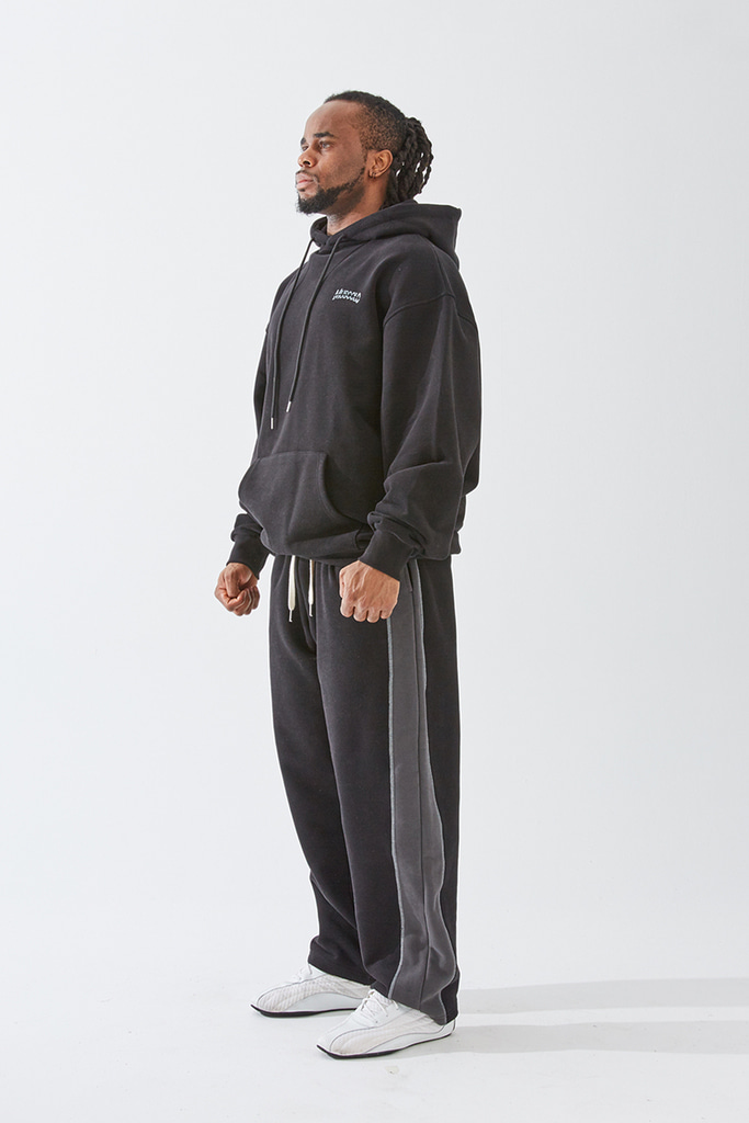 VINTAGE WARM COTTON OVERSIZE HOODIE BLACK - 빈티지 스타일 블랙 후드 제품 이미지