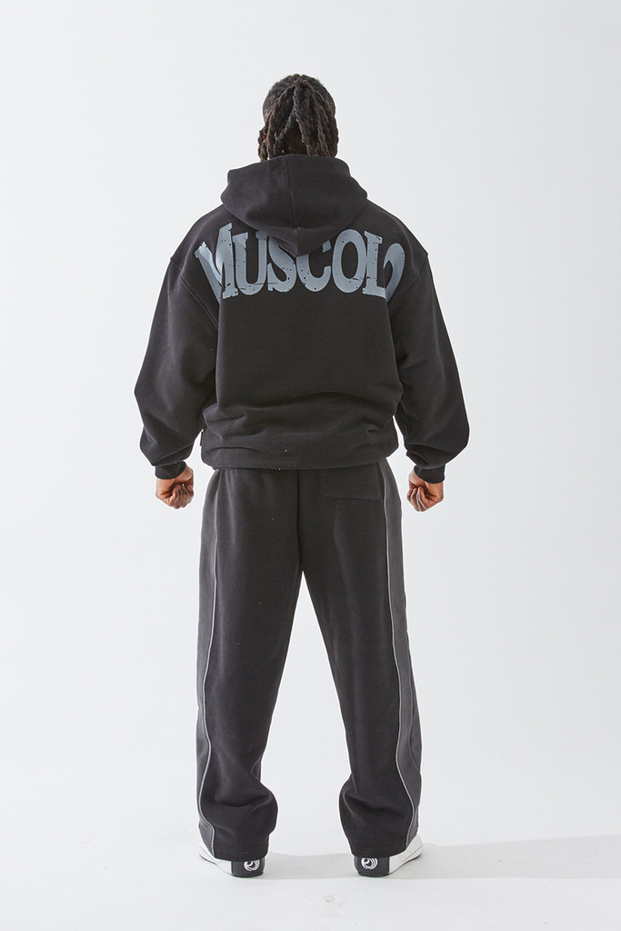 VINTAGE WARM COTTON OVERSIZE HOODIE BLACK - 빈티지 스타일 블랙 후드 제품 이미지