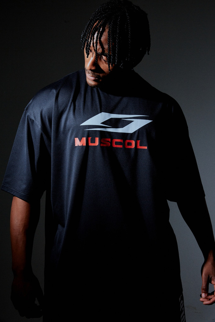SYMBOL LOGO AIR SPAN MESH TECH OVERSIZE SHORT SLEEVE BLACK - 블랙 반팔 티셔츠