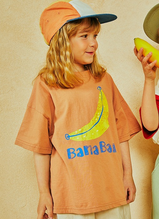 [TS] 포인트 바나나 숏 티셔츠_로즈베이지