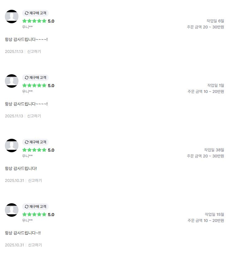 의뢰인 후기 4건: 항상 감사드립니다