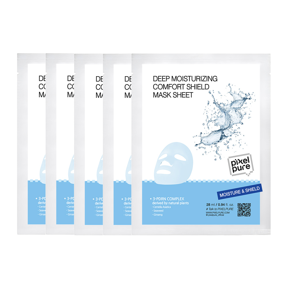 Pixelpure Deep Moisturizing Comfort Shield PDRN Mask Sheet for hydration and soothing skin.