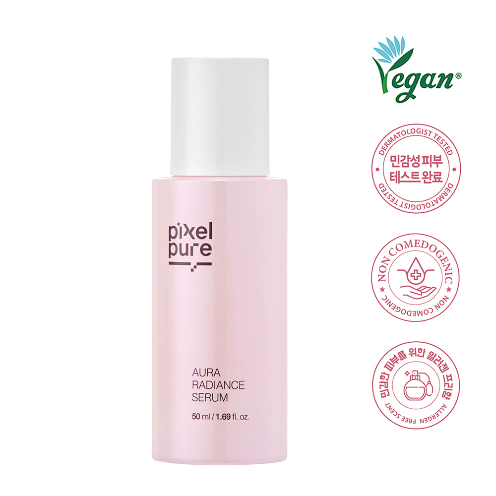 Pixelpure Aura Radiance Serum bottle with soft glow