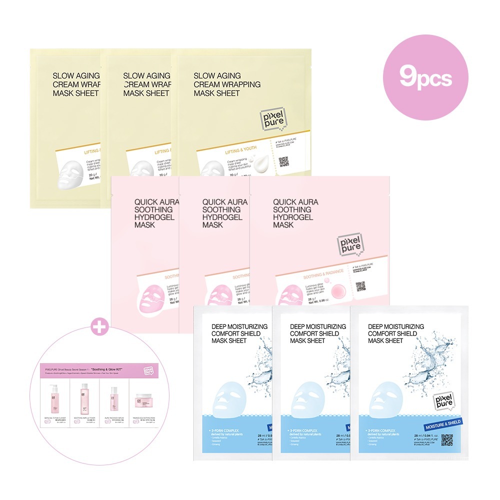Pixelpure Deep Moisturizing Comfort Shield PDRN Mask Sheet 5+5 set, perfect for sensitive skin.