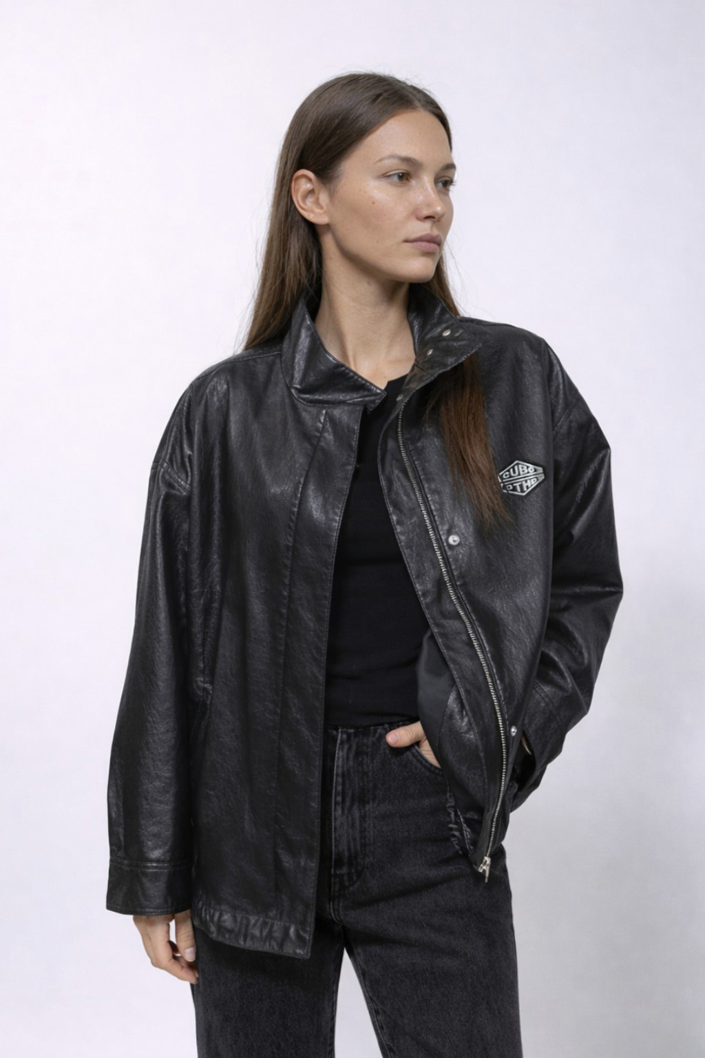 SYNTHETIC LEATHER JACKET - broccoli kitten