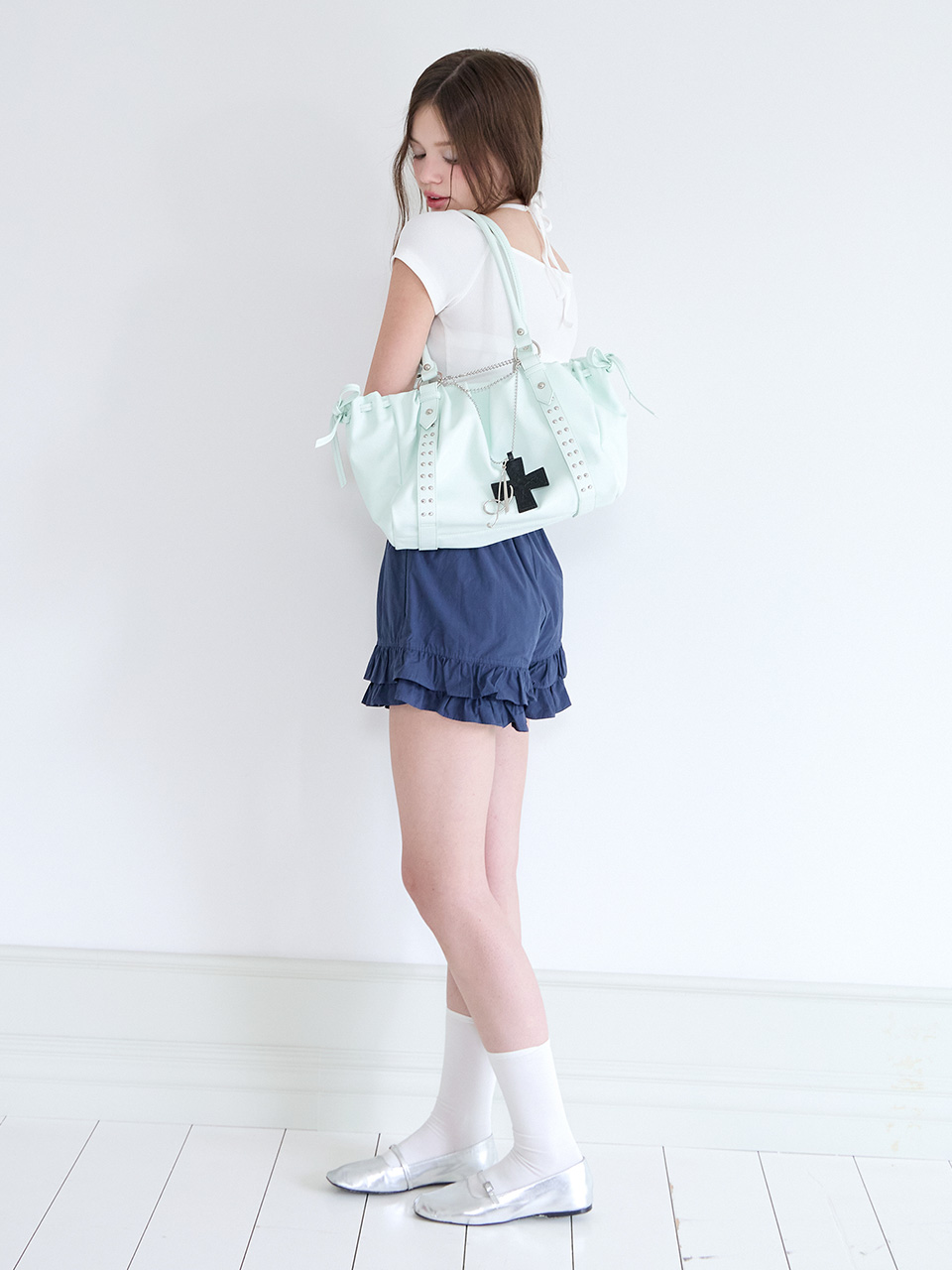 9월17일 예약 발송] Studded Ruched Bag (Mint) - alki alka