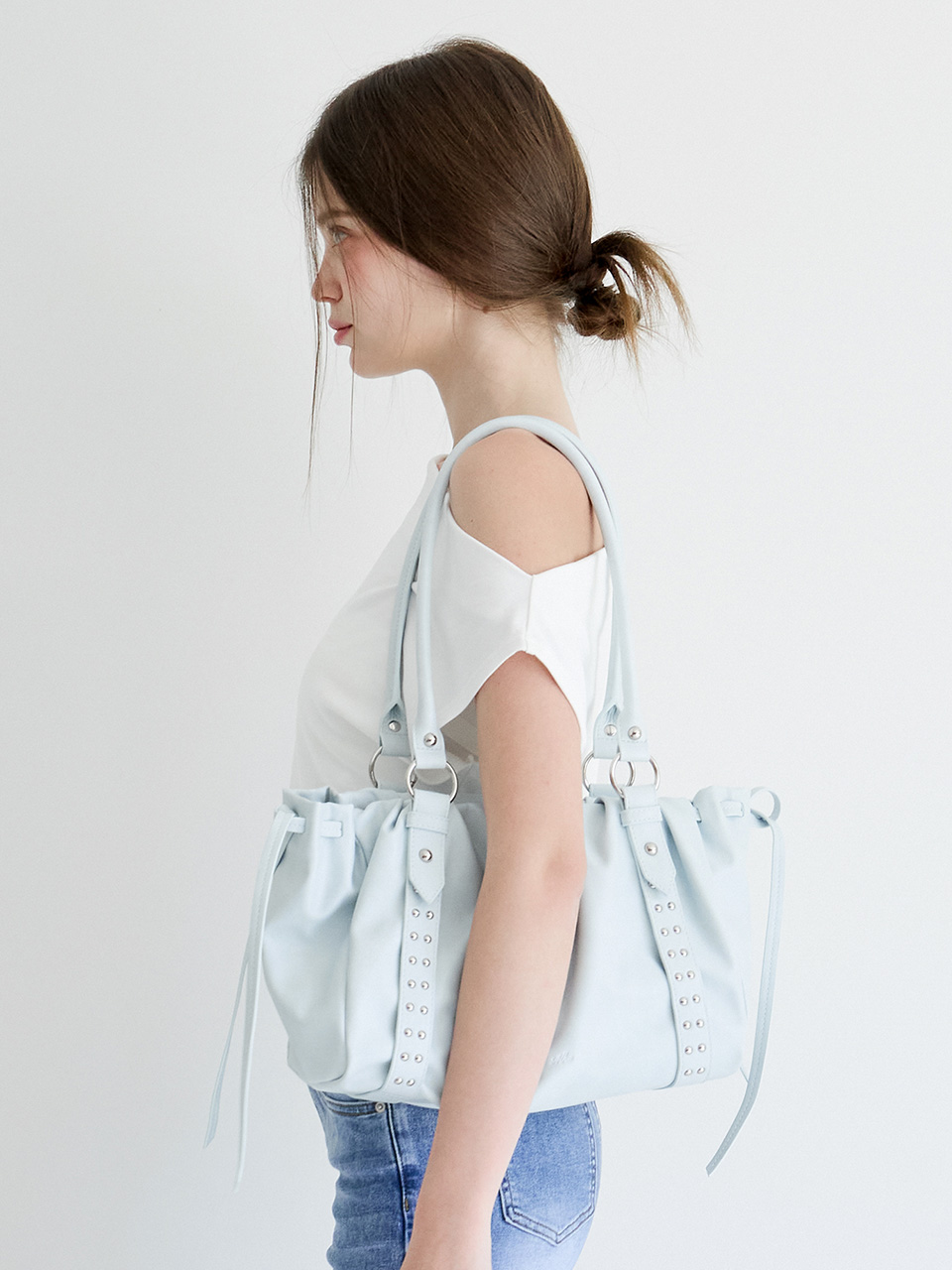 Studded Ruched Bag (Ice Blue) - alki alka