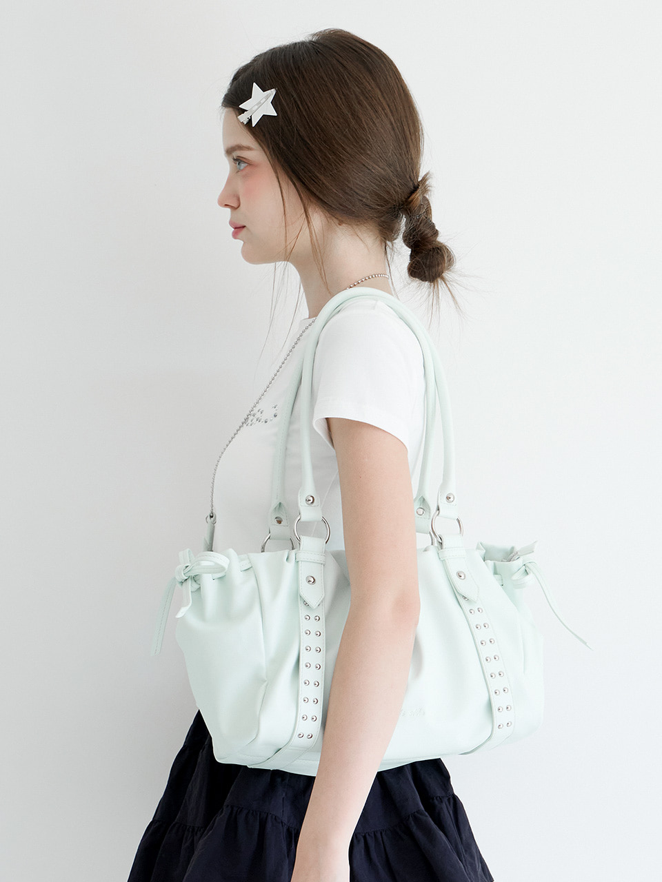 9월17일 예약 발송] Studded Ruched Bag (Mint) - alki alka