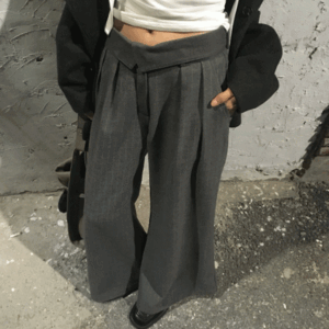 [울 스트라이프] 배색오비 와이드 슬랙스 2color