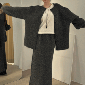 버튼 맥시 울가디건 스커트set 2color