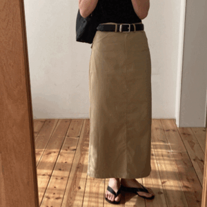 뒷포켓 베이직 코튼 H라인 맥시 스커트 2color