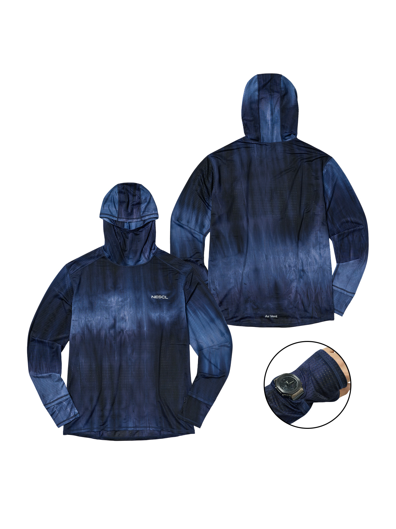 NEGATIVE SPLIT CLUB AIRVENT Tie-Dye Racing Finger Watch Hole Hood Sleeve Blue
