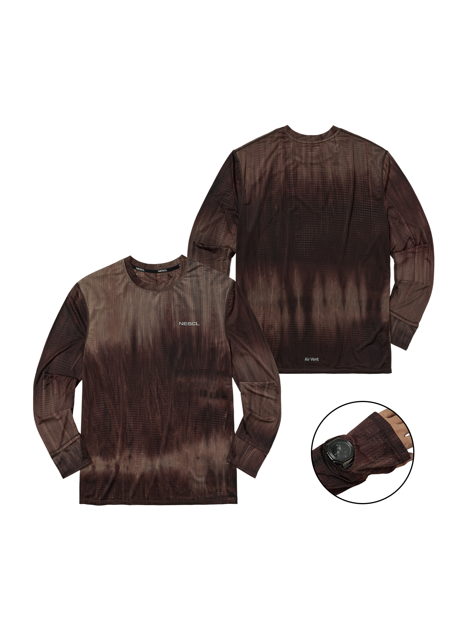 NEGATIVE SPLIT CLUB AIRVENT Tie-Dye Racing Finger Watch Hole Long Sleeve Brown