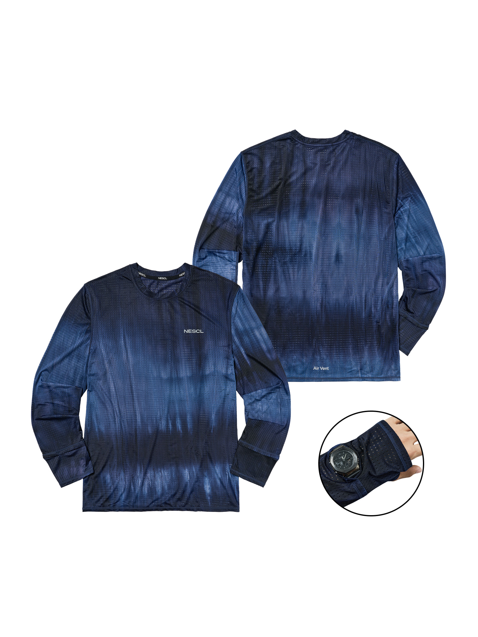 NEGATIVE SPLIT CLUB AIRVENT Tie-Dye Racing Finger Watch Hole Long Sleeve Blue