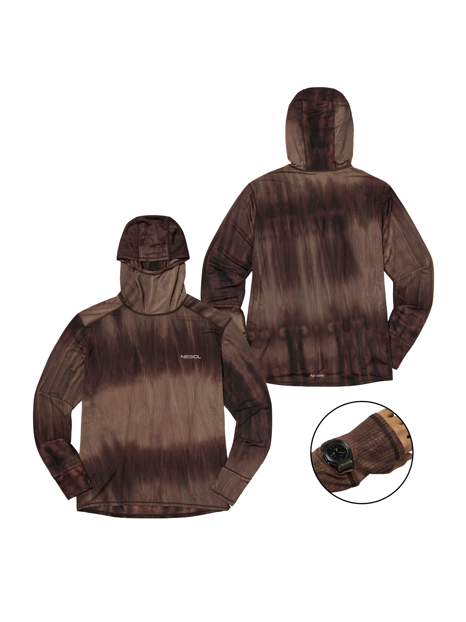 NEGATIVE SPLIT CLUB AIRVENT Tie-Dye Racing Finger Watch Hole Hood Sleeve Brown
