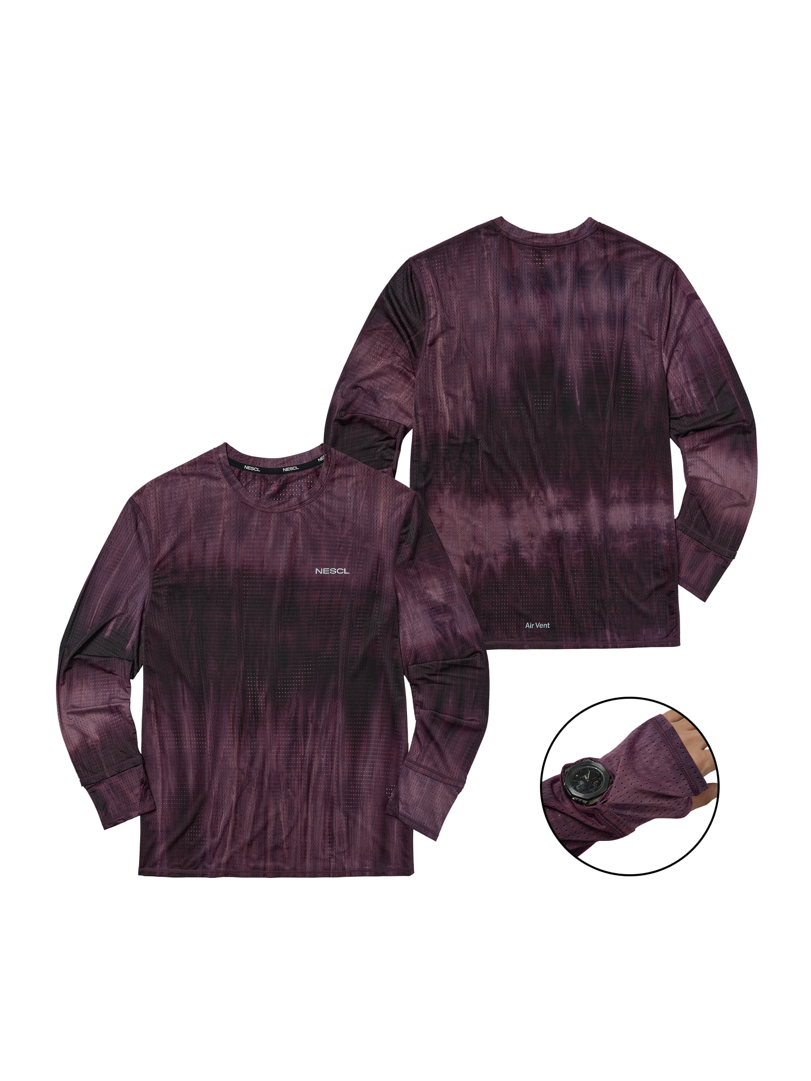 NEGATIVE SPLIT CLUB AIRVENT Tie-Dye Racing Finger Watch Hole Long Sleeve Plum