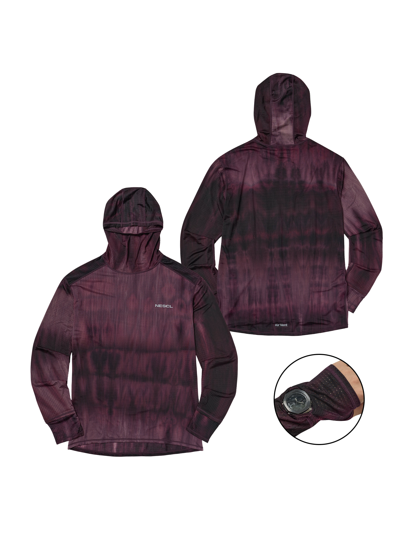 NEGATIVE SPLIT CLUB AIRVENT Tie-Dye Racing Finger Watch Hole Hood Sleeve Plum