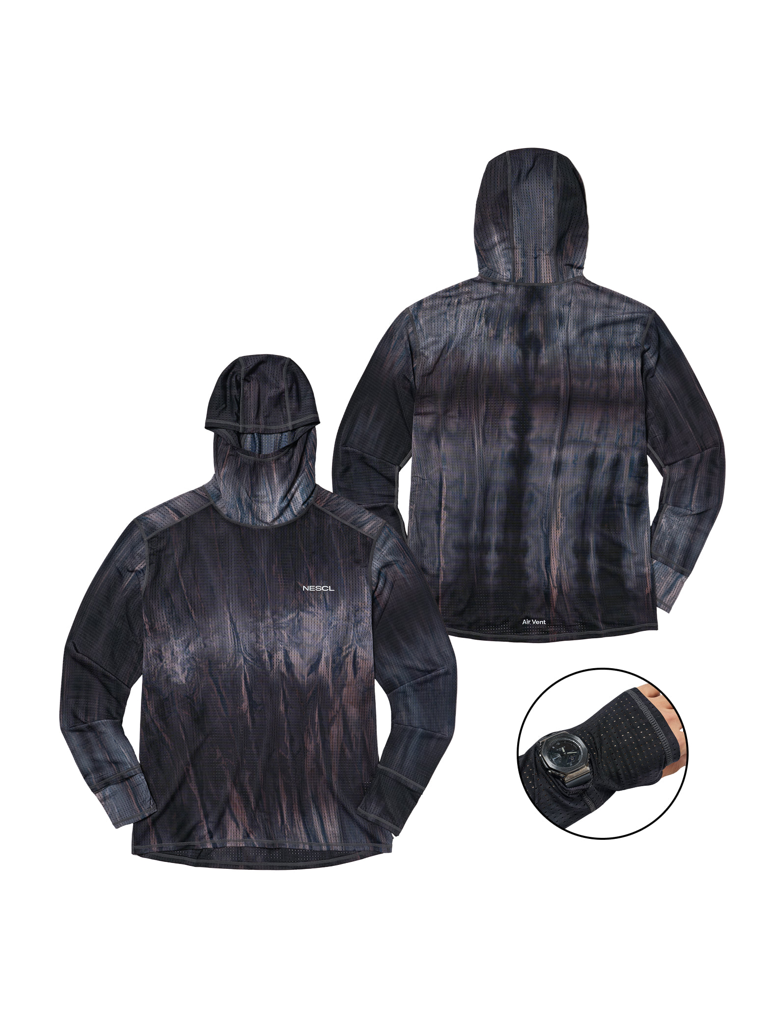 NEGATIVE SPLIT CLUB AIRVENT Tie-Dye Racing Finger Watch Hole Hood Sleeve Aurora