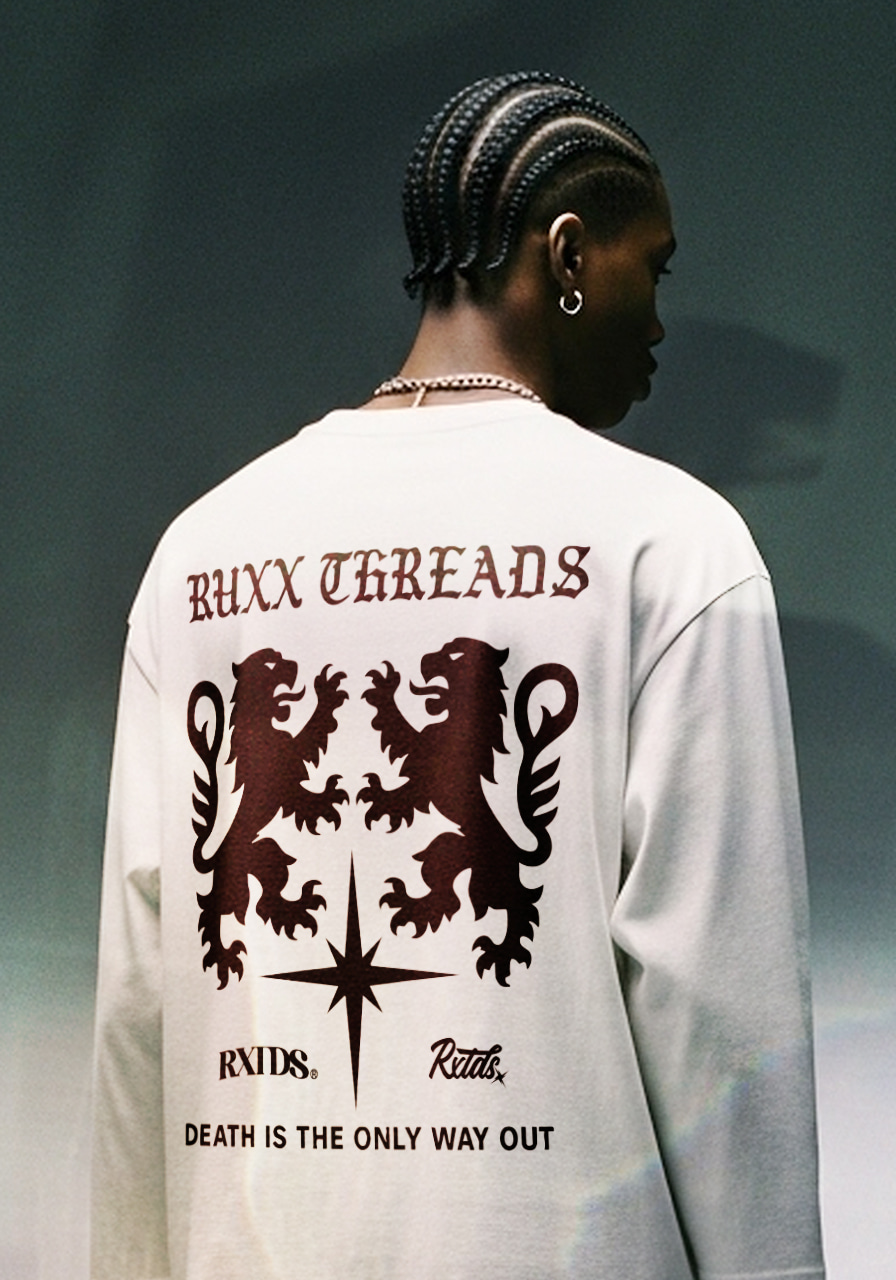 Lion flag back logo loose fit ls t shirt - white (9/11 발송) | RXTDS