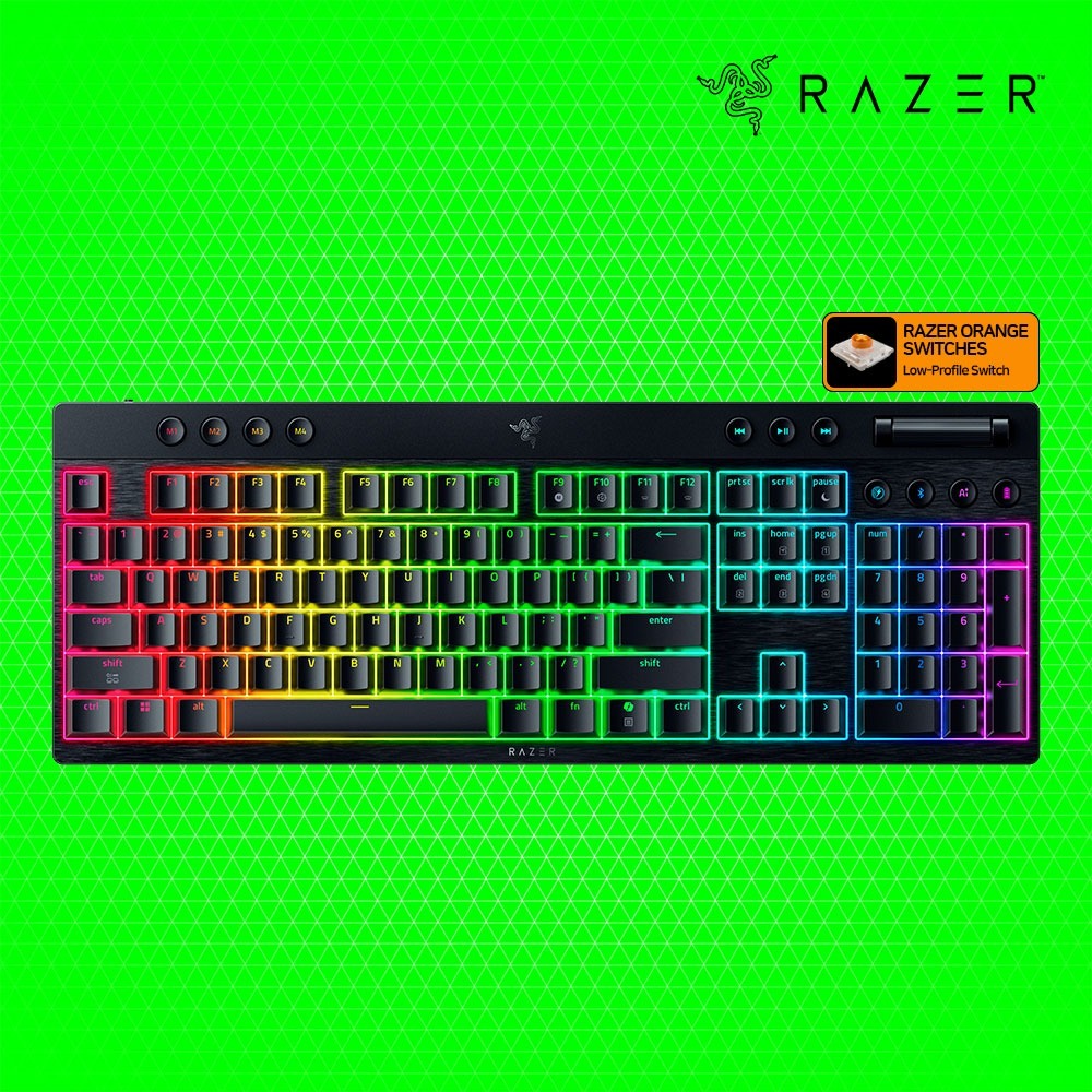 레이저코리아 블랙위도우 v4 로우 프로파일 하이퍼스피드 오렌지축 KR 무선 게이밍 키보드 | 레이저몰