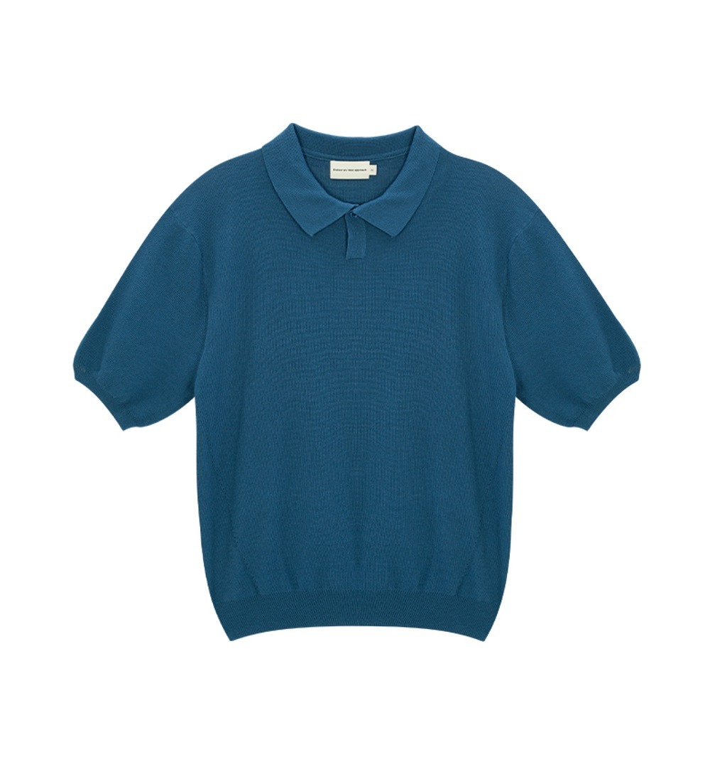 Linen collar half 1/2 knit (cerulean blue)