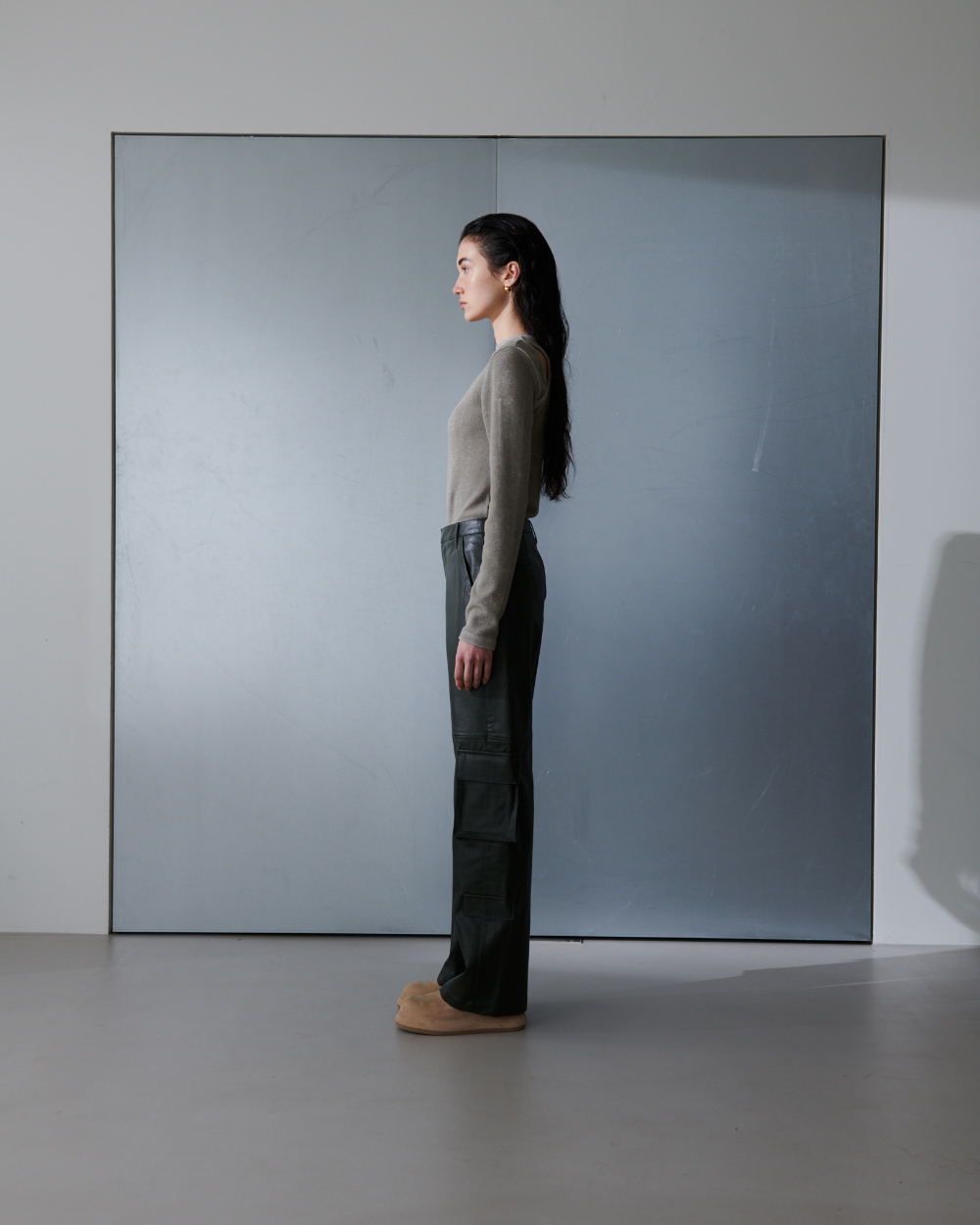 Faux leather cargo trouser - Deep Green - 오데스 (ORDES)