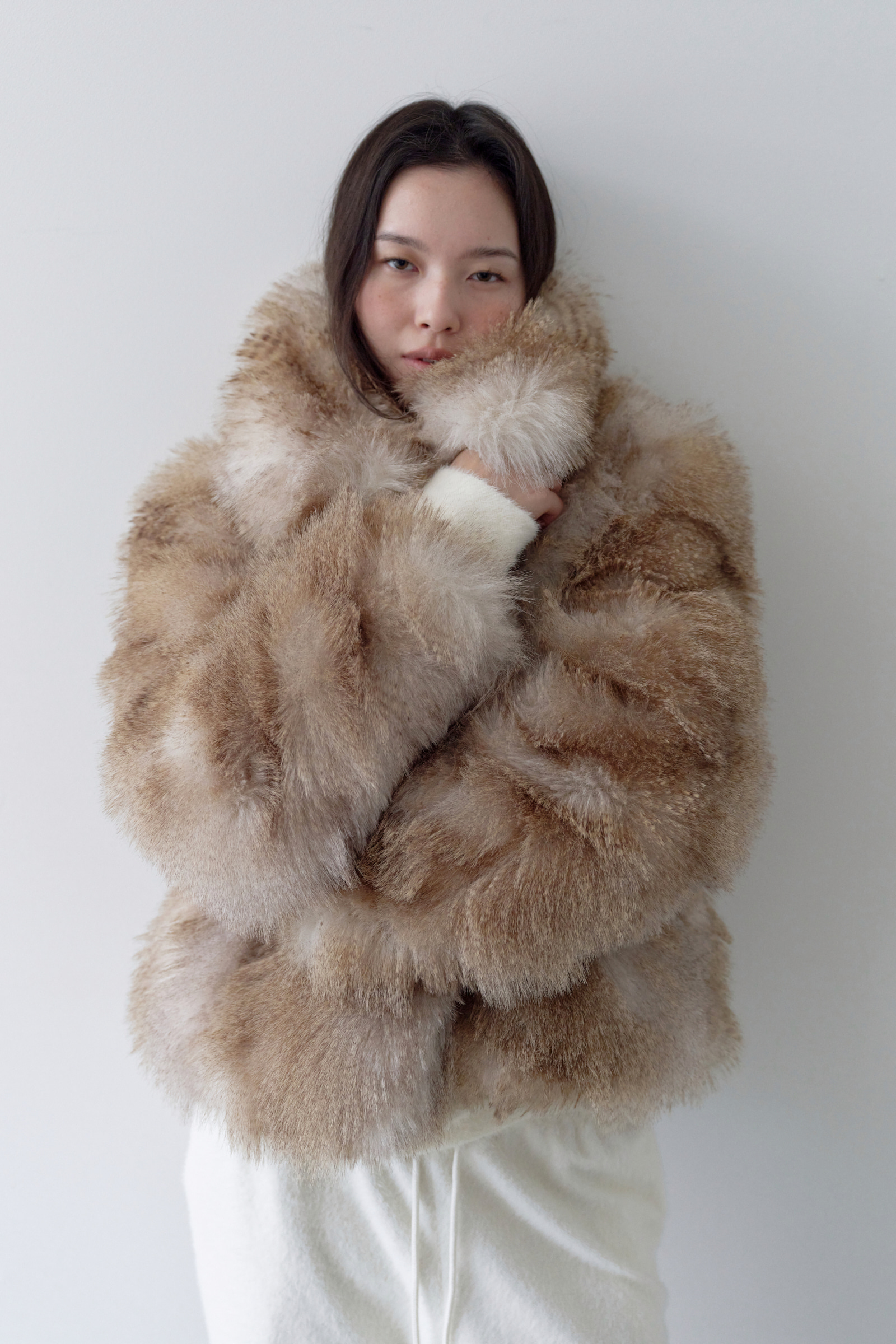 Bambi Fur Short Jacket Beige - DERS