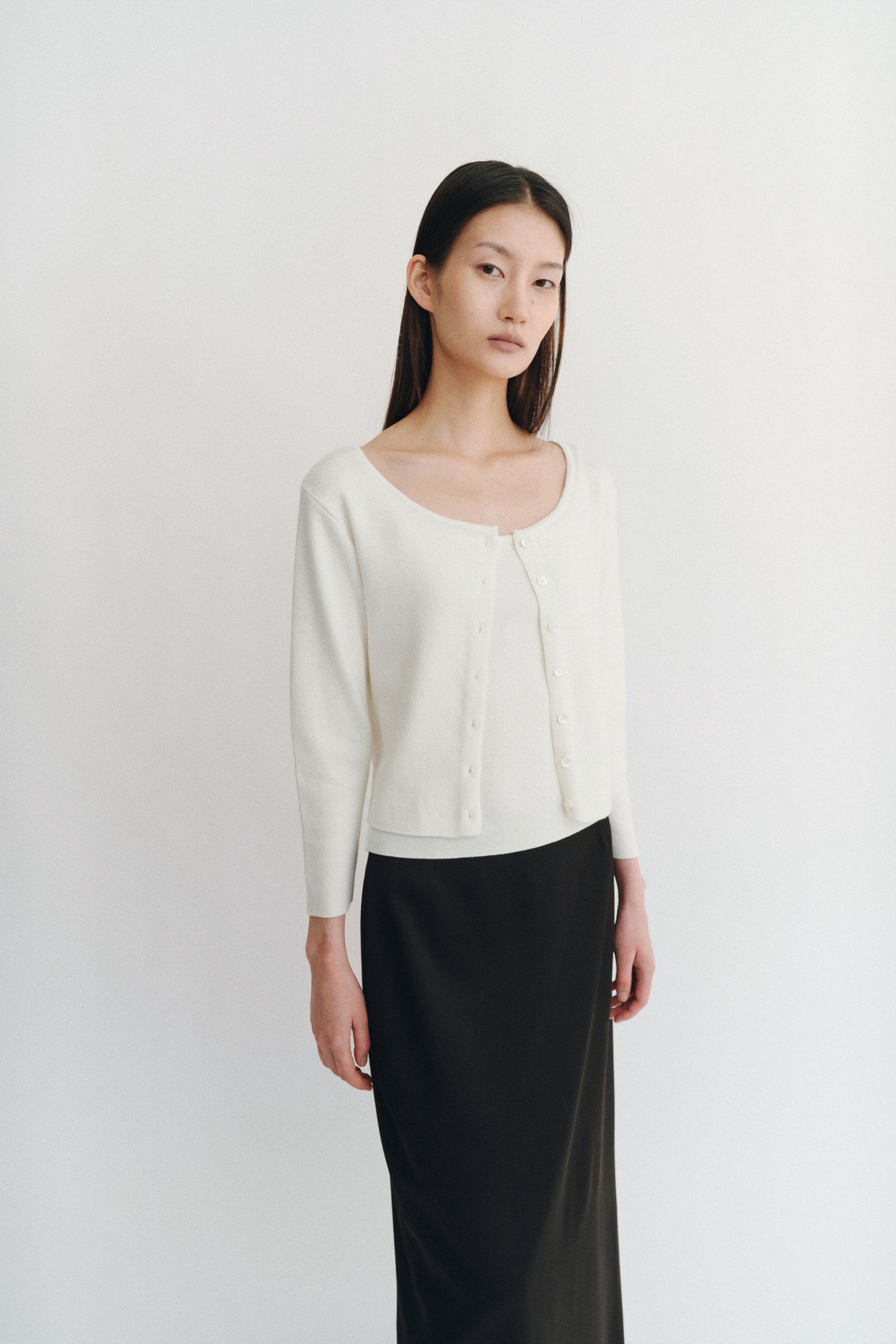 Claire Basic Top & Cardigan Ivory - DERS