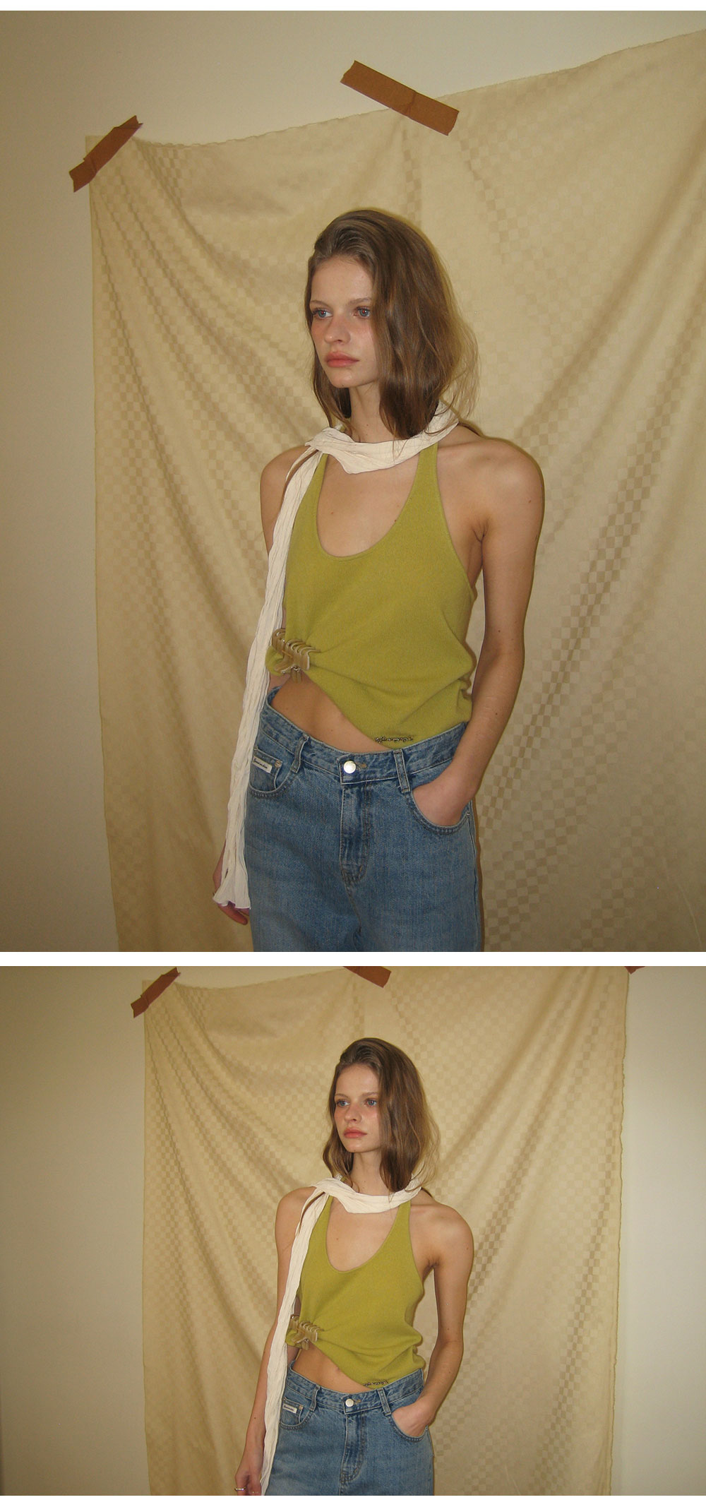 HAY WOOL HALTER LAYERED SLEEVELESS - RED - 2 COLORS OLIVE