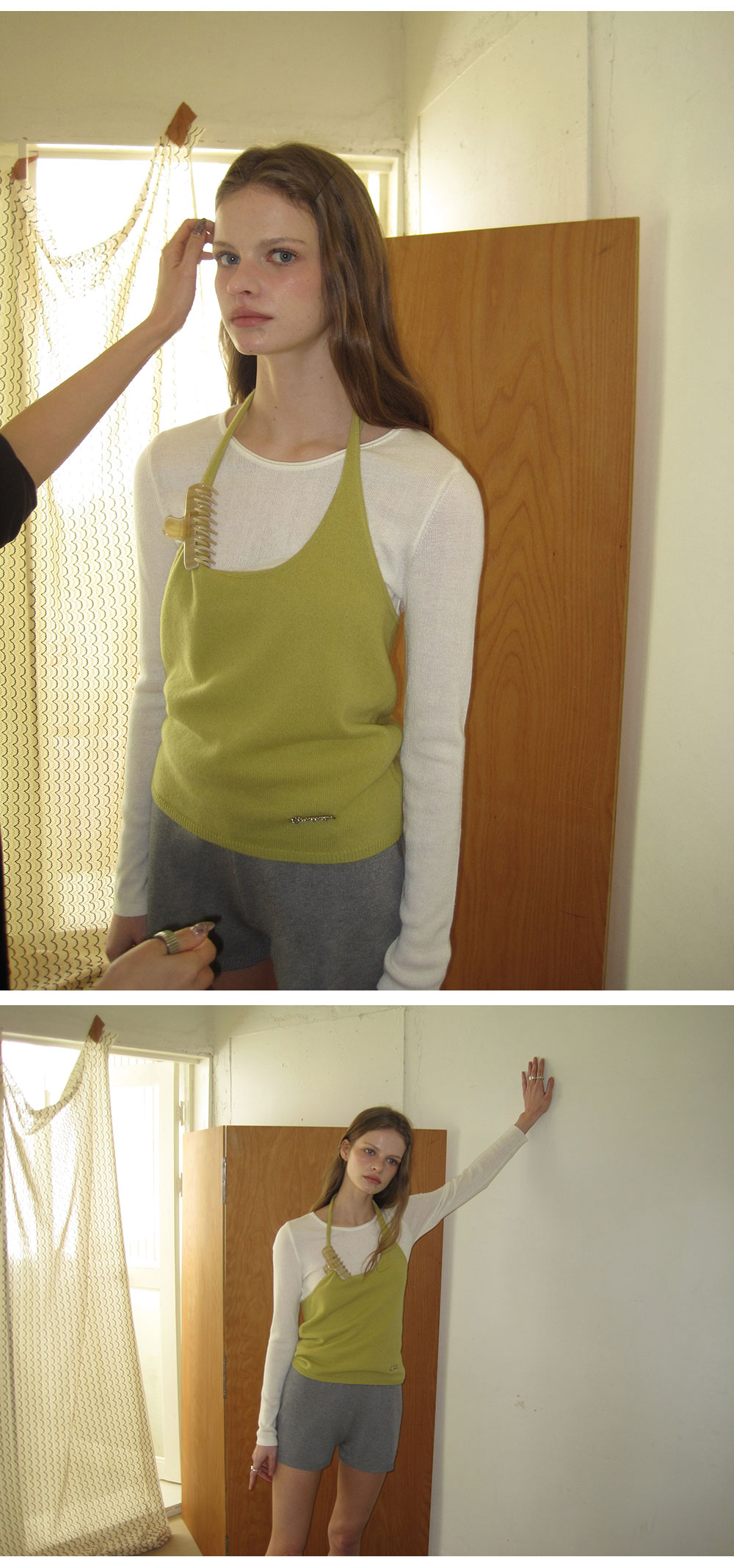 HAY WOOL HALTER LAYERED SLEEVELESS - RED - 2 COLORS OLIVE