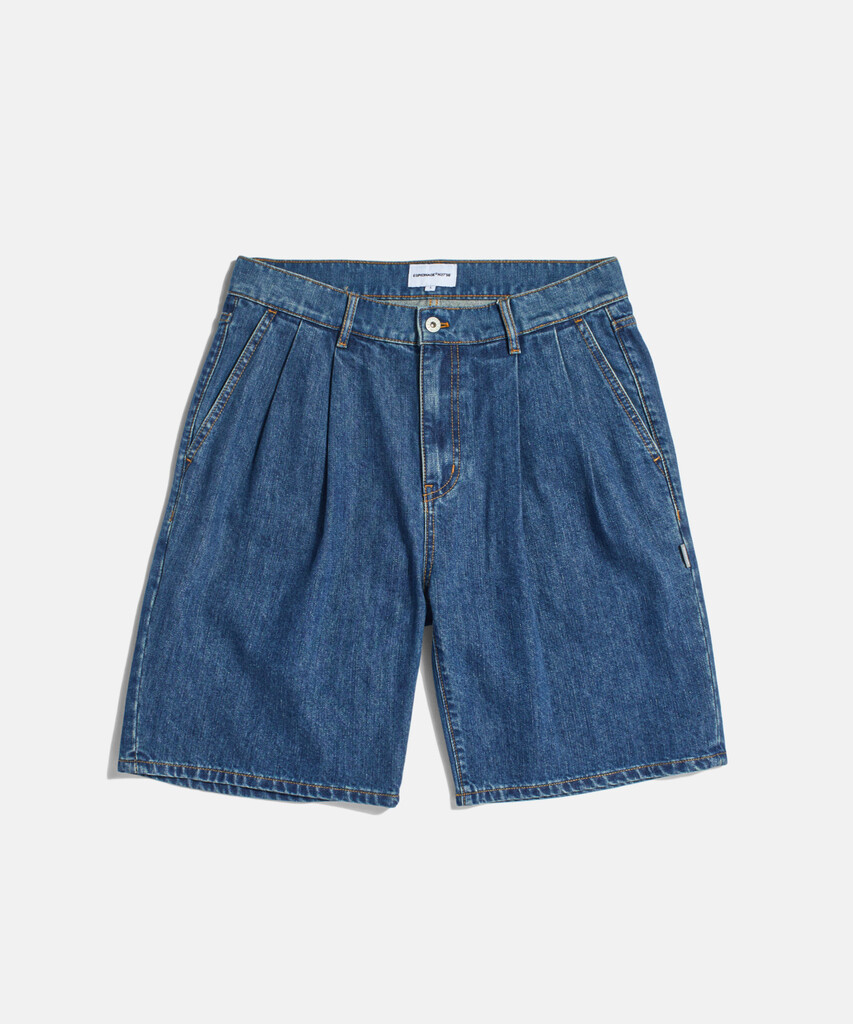 Espionage Double Pleats Denim Shorts Washed Indigo