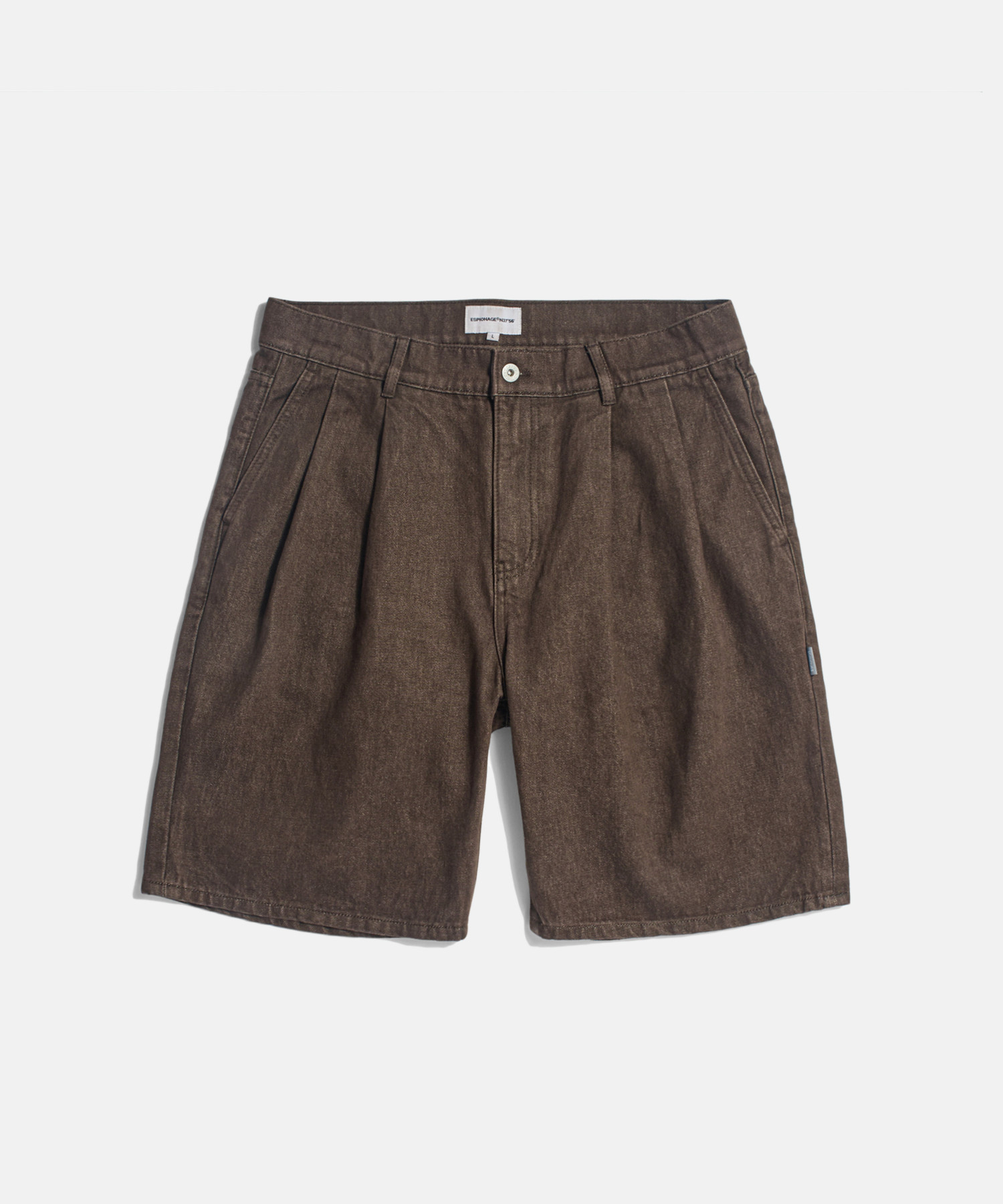 Espionage Double Pleats Denim Shorts Washed Brown
