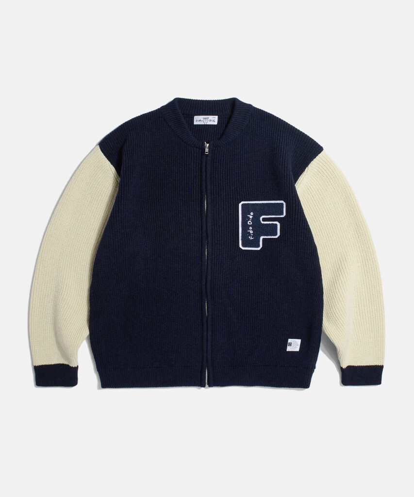 Espionage Boucle Logo Zip Cardigan Navy