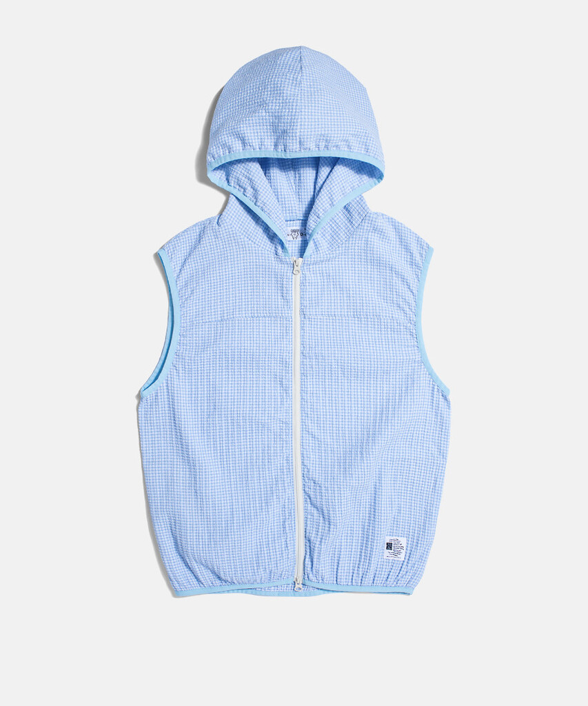 Espionage (W) FD Check Hood Vest Sky Blue