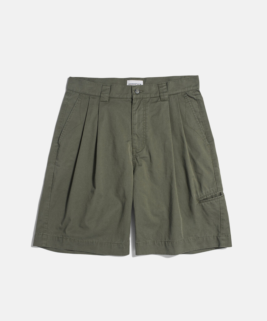 Espionage Double Pleats Chino Shorts Grey Olive