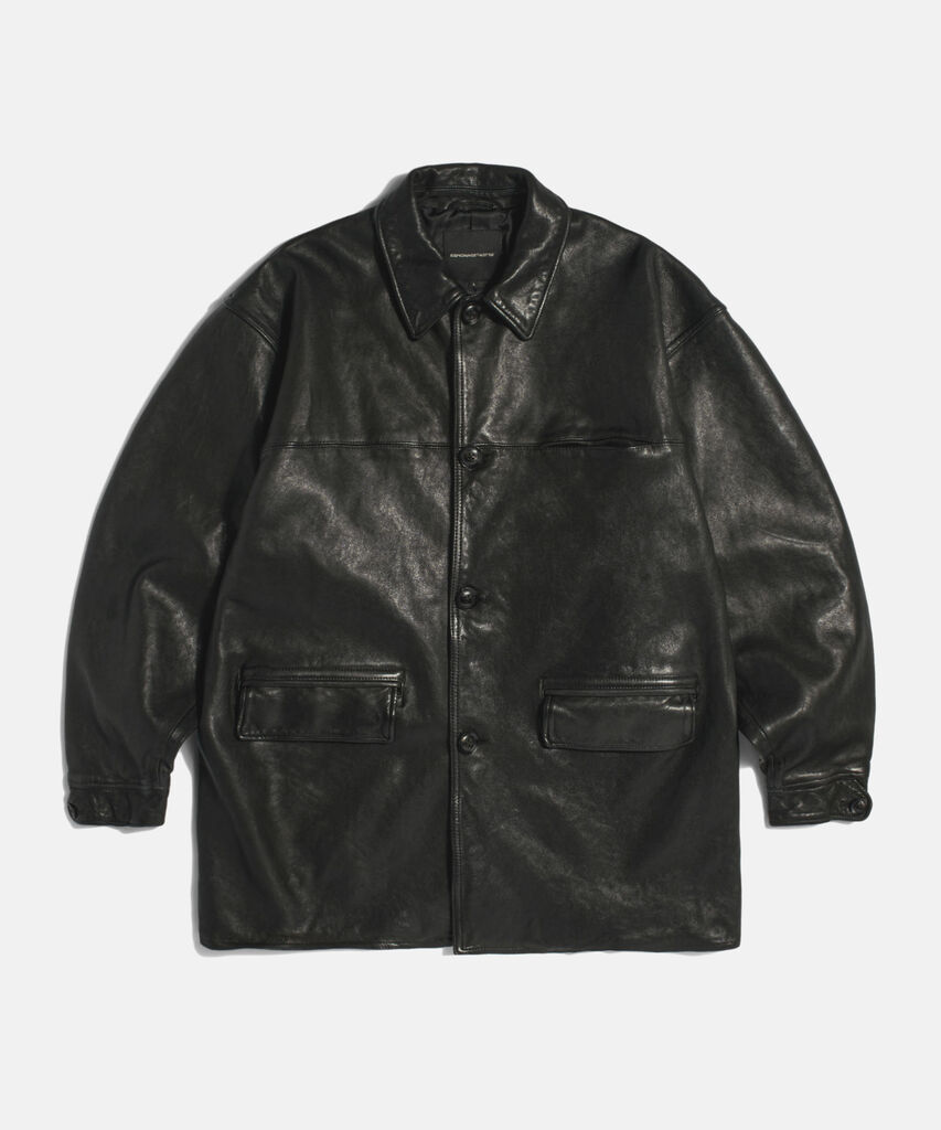Espionage Washed Sheepskin Car Coat Black (Vegetable Leather)