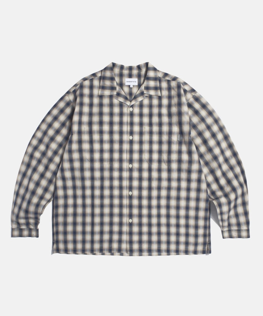 Checked Open Collar Shirt Navy